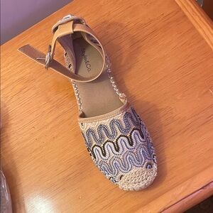 Style & Co. Beige and Navy Beaded Ankle-Strap Espadrilles